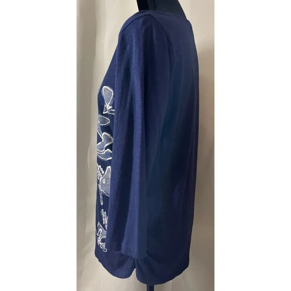 Chicos 2 US Medium Floral Blouse Midnight Blue Fade Jenny Knit Top Artsy Boho - Picture 5 of 7